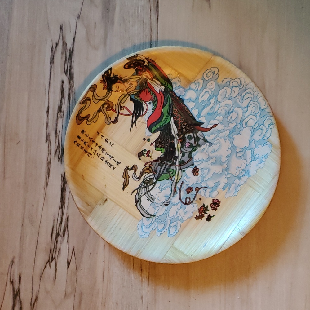 Decorative Bamboo Plate with Asian Art